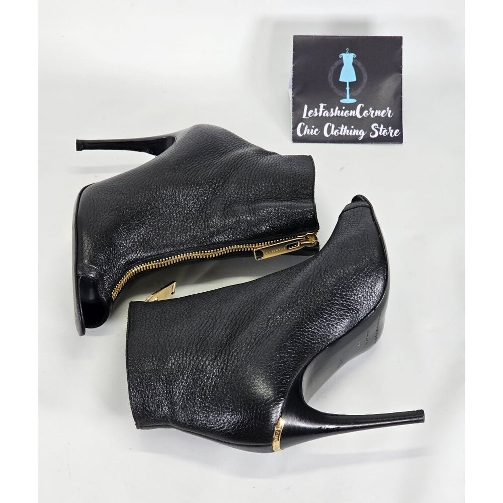 Burberry Women's Grained Black Leather Peep Toe Ankle Booties Size 9.5 (40) 141 - Picture 15 of 16